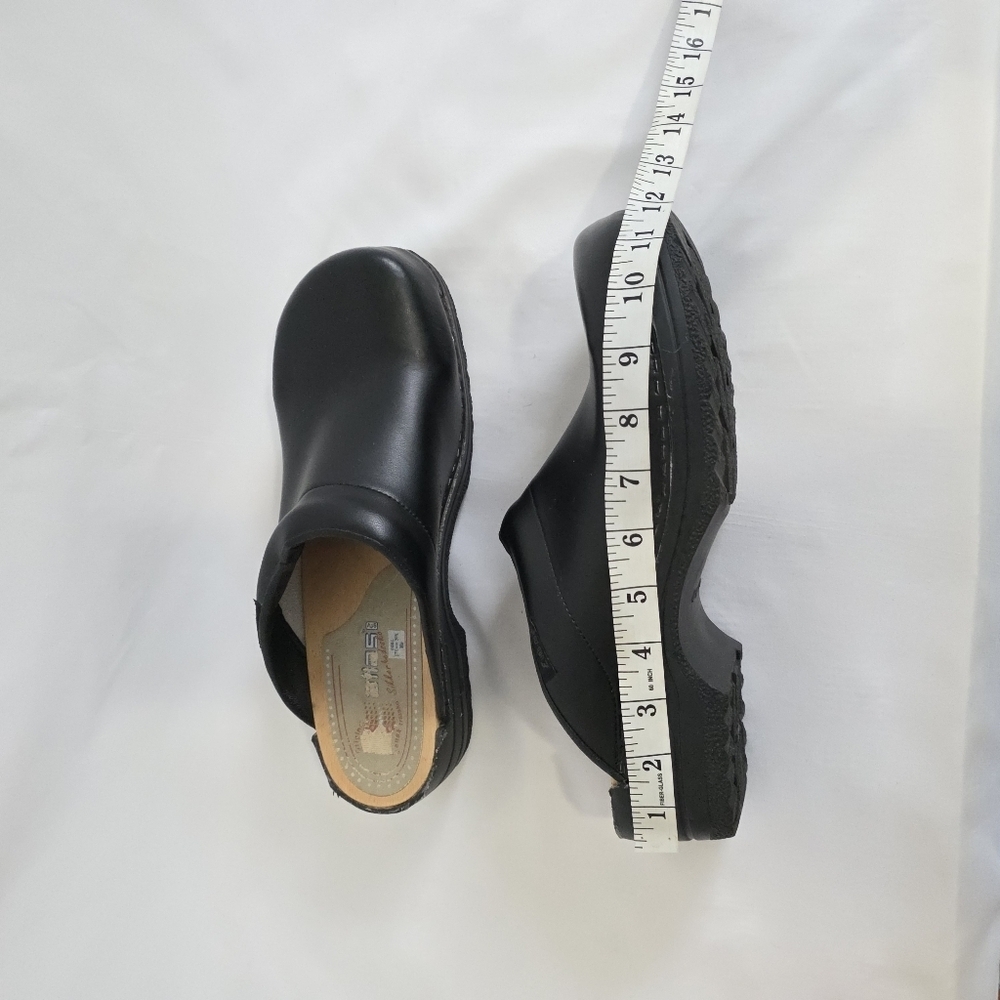 Euro-Dan Atlas Black Leather Wooden Work Chef Clogs - Picture 9 of 10